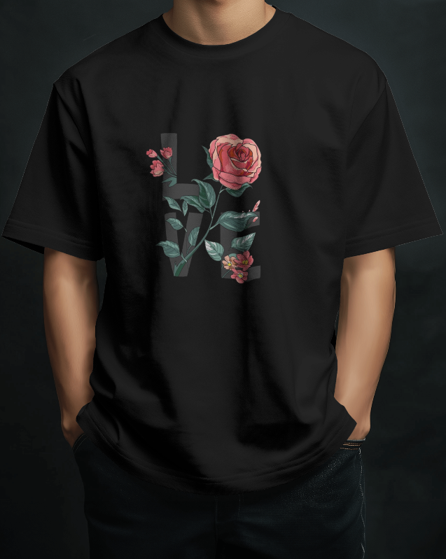 ROSE LOVE REGULAR BLACK TEE